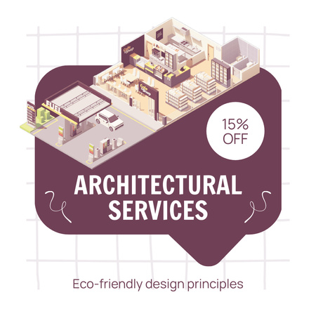 Ontwerpsjabloon van Animated Post van Architectonische diensten met interieurinrichting en korting