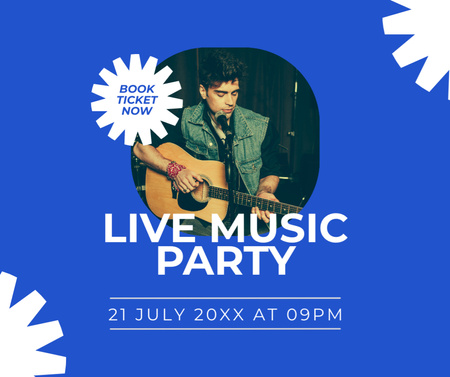 Live Music Party on Blue Facebook Design Template