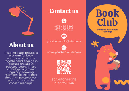 Plantilla de diseño de Book Club Ad with Cute Illustrations Brochure 
