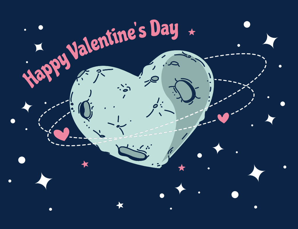 Valentine's Day Greeting with Heart Shaped Planet Thank You Card 5.5x4in Horizontal Tasarım Şablonu