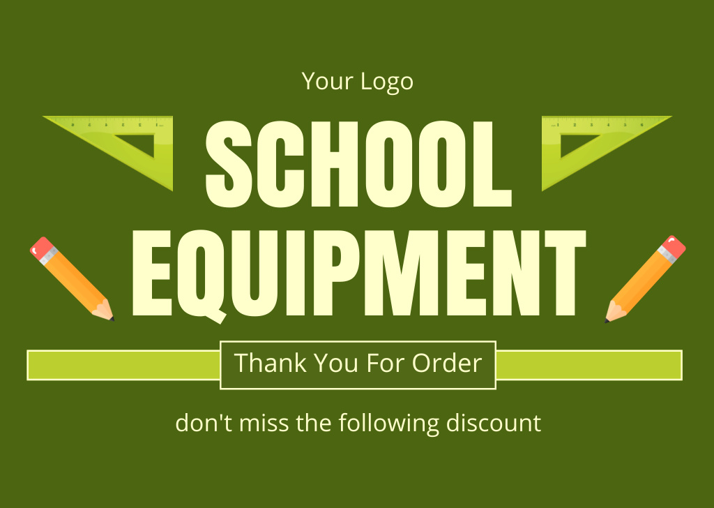 School Equipment Advertisement on Green Card Modelo de Design