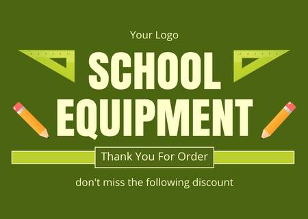 Designvorlage Werbung für Schulausrüstung auf Grün für Card