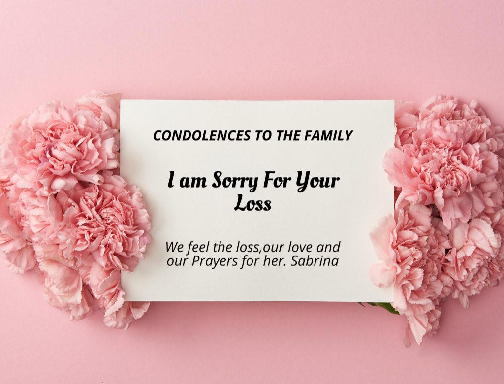 Deepest Condolences Message to the Family on Pink Postcard 4.2x5.5in Šablona návrhu
