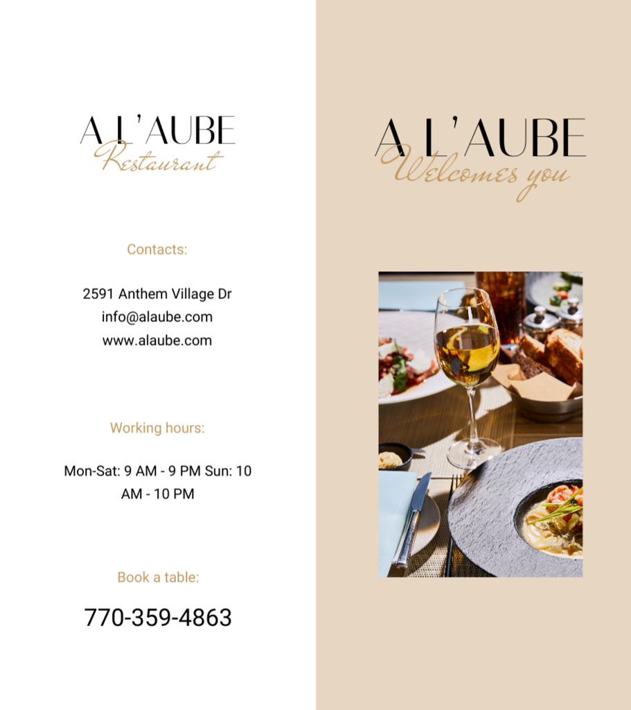 Restaurant's Promo with Luxury Served Table Brochure 9x8in Bi-fold Design Template