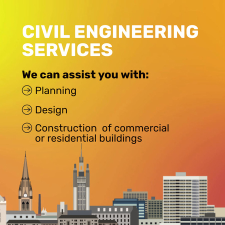 Civil Engineering and Construction Services Animated Post Design Template