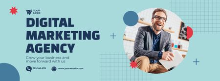 Digital Marketing Agency Services with Smiling Businessman Facebook cover Design Template