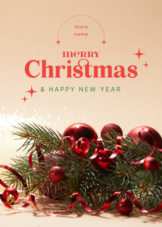 Platilla de diseño Christmas and New Year Greeting with Decorated Twig Postcard 5x7in Vertical