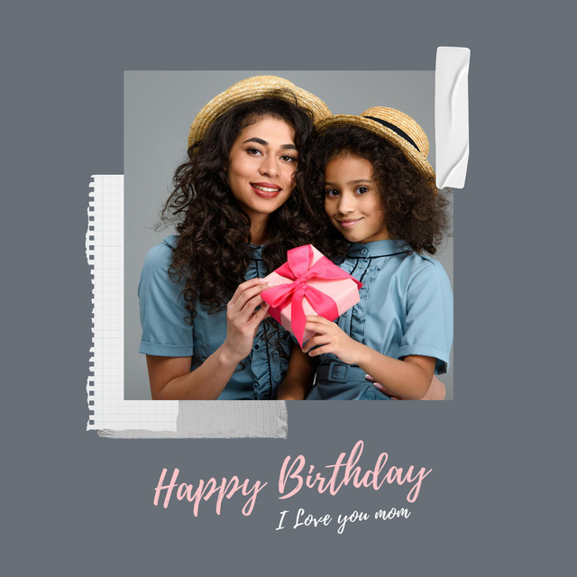 Platilla de diseño Happy Birthday Greeting with Mother and Kid in Hats Instagram