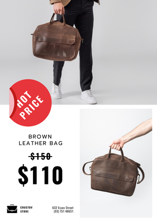 Bag Store Promotion with Man Carrying Briefcase Poster A3 Design Template