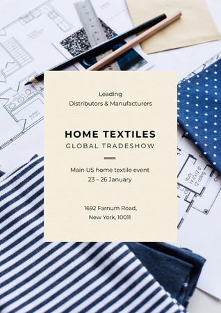 Home Textiles Global Tradeshow with Blueprints Poster Design Template