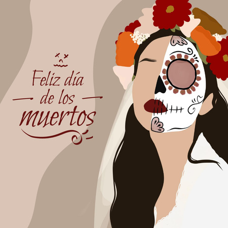 Dia de los Muertos Holiday with Woman in Carnival Outfit Instagram Design Template