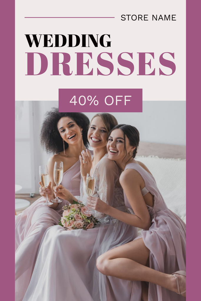 Designvorlage Fashion Dress Shop Ad with Elegant Bride and Bridesmaids für Pinterest