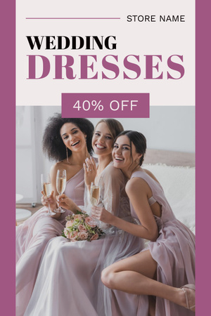 Anúncio de loja de vestidos da moda com noiva e damas de honra elegantes Pinterest Modelo de Design