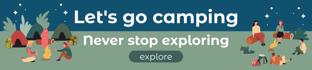 Camping Invitation with People near Campfire Ebay Store Billboard Design Template