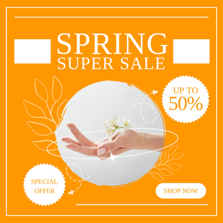 Spring Super Sale Announcement with Discount in Yellow Instagram AD Design Template