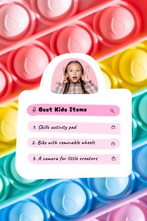 Cute Little Girl with Colorful Poppit Toy Pinterest Design Template