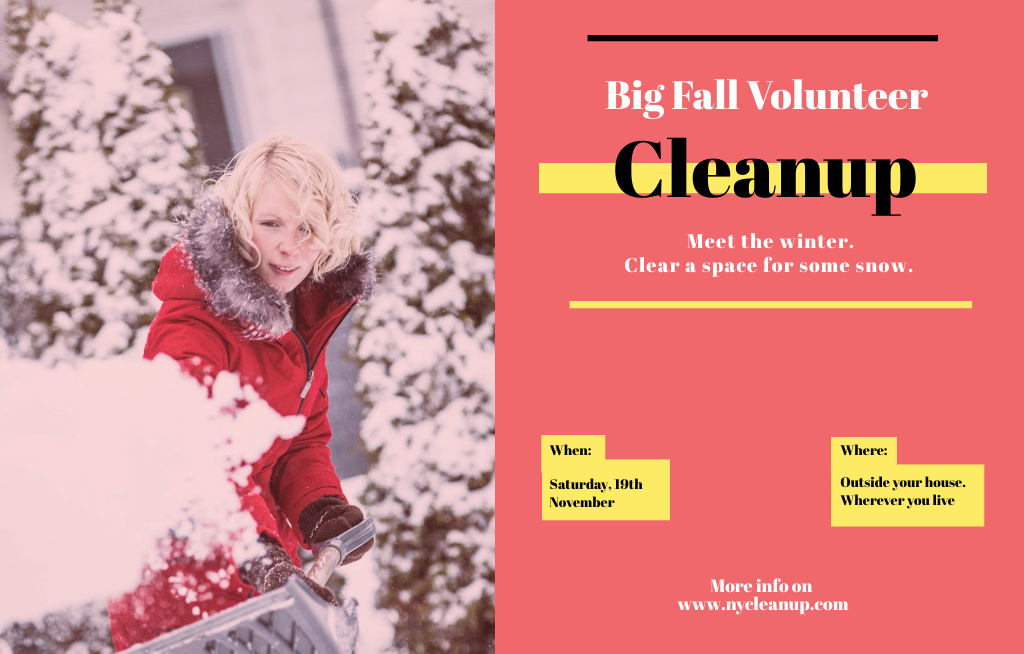 Volunteer At Winter Clean Up Event in Red Invitation 4.6x7.2in Horizontal Design Template