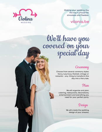 Wedding Planning Services with Happy Newlyweds Poster 8.5x11in Tasarım Şablonu