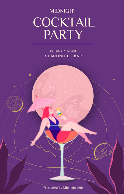 Night Cocktail Party on Purple Invitation 4.6x7.2in Design Template