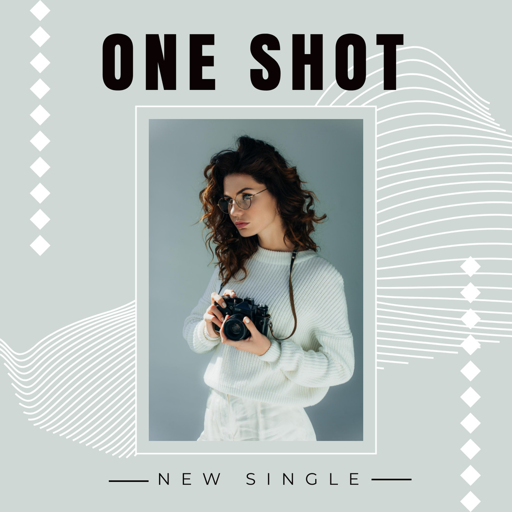 New Music Release with Woman Photographer Album Cover Tasarım Şablonu