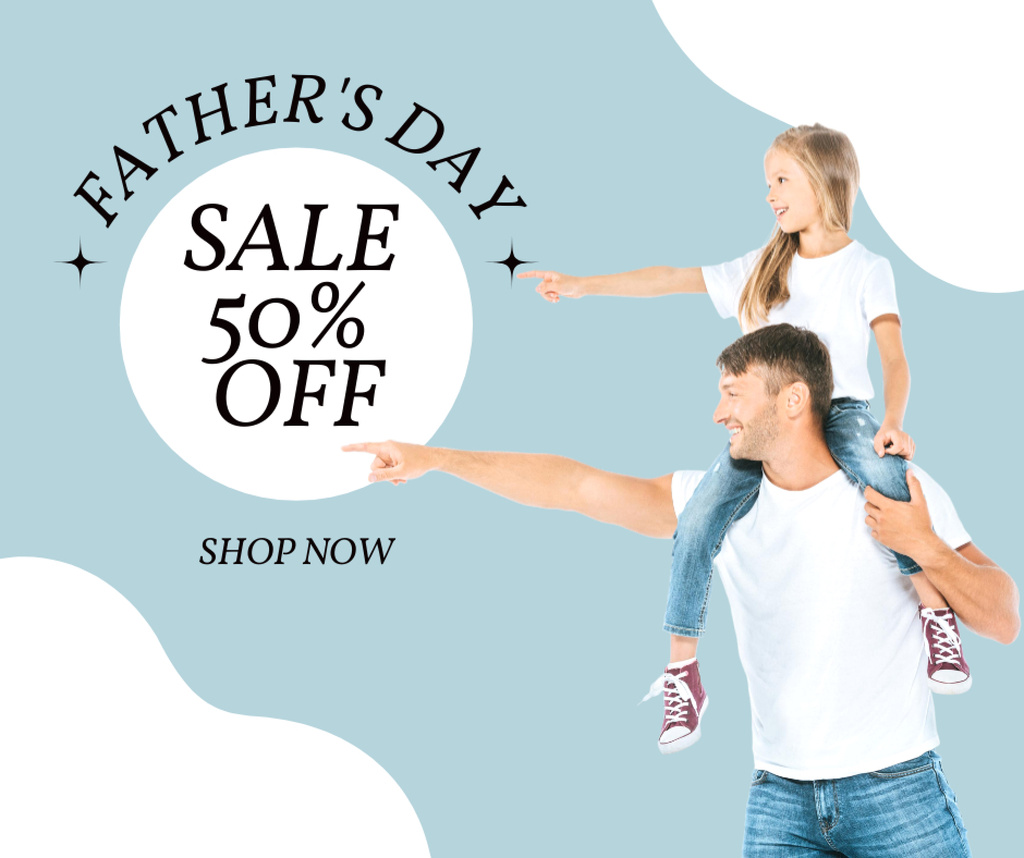 Father's Day Sale Announcement on Blue Facebook Design Template