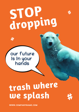 Pollution Awareness with White Bear Poster Design Template