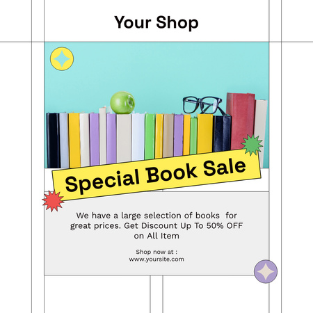 Book Special Sale Announcement with Apple and Glasses Instagram Design Template