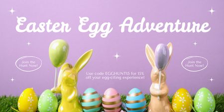 Празднование Пасхи с разноцветными крашеными яйцами Twitter – шаблон для дизайна