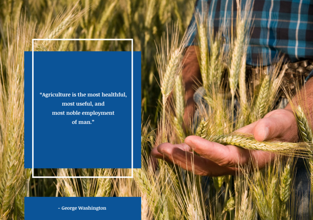 Farmer Working In Field And Quote About Agriculture Postcard A5デザインテンプレート