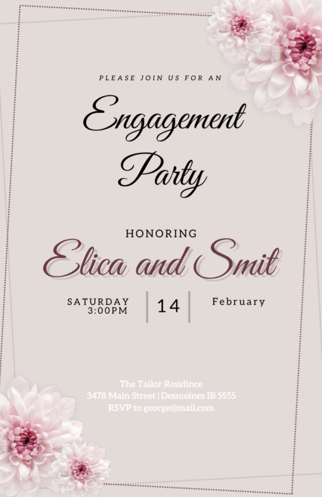 Engagement Party Announcement With Gentle Pink Flowers Invitation 5.5x8.5inデザインテンプレート