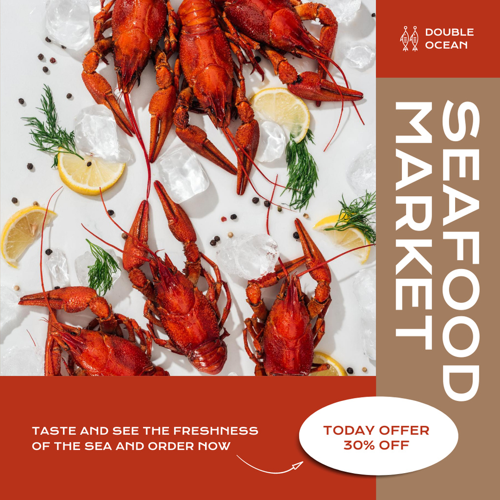 Fresh Crayfish from Seafood Market Instagram Tasarım Şablonu