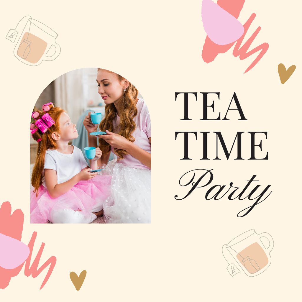 Mother and Daughter Tea Party Invitation Instagramデザインテンプレート