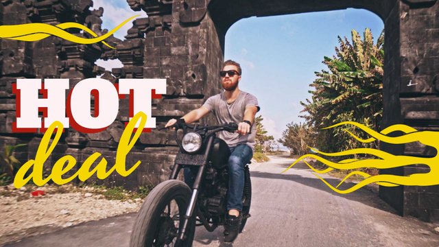 Ontwerpsjabloon van Full HD video van Man Riding Motorcycle on a Road