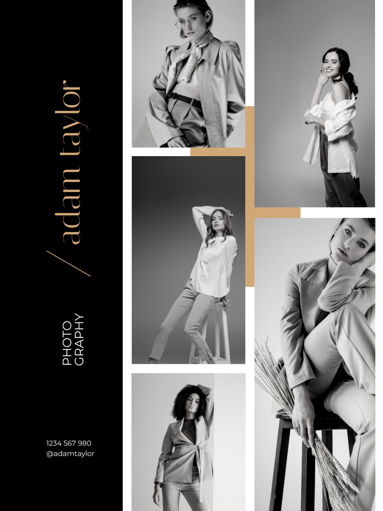 Photography Studio Offer with Stylish Collage on Black Poster USデザインテンプレート