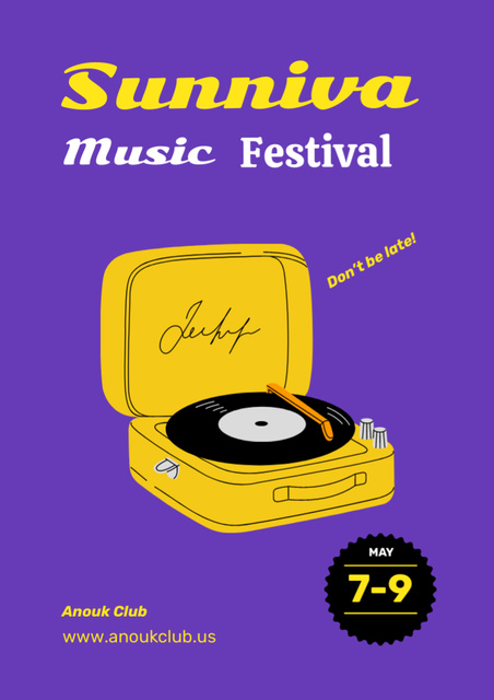Music Festival Ad with Vinyl Player Flyer A4 Design Template