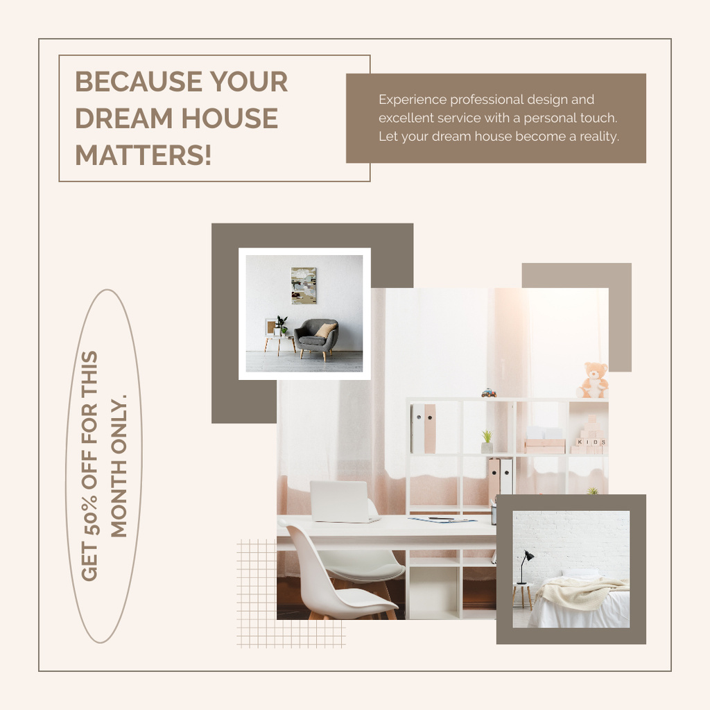 Designvorlage Special Offer of Interior Design Studio in Beige Color für Instagram