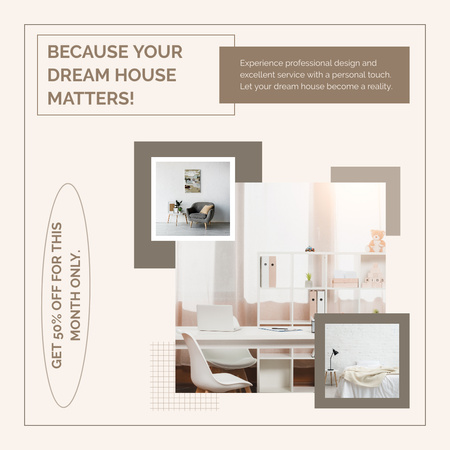 Ontwerpsjabloon van Instagram van Speciale aanbieding van Interior Design Studio in beige kleur
