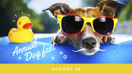 Dog fest announcement Puppy in Pool FB event cover Design Template