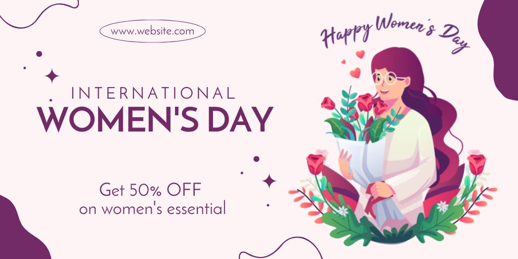 International Women's Day with Discount Twitter tervezősablon