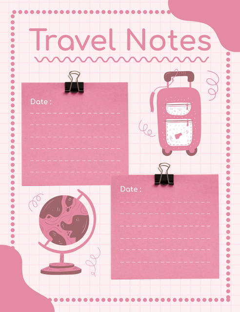 Travel Notes with Illustration of Suitcase and Globe Notepad 107x139mm Modelo de Design