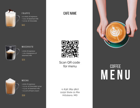 Coffee drinks variety Menu 11x8.5in Tri-Fold Design Template