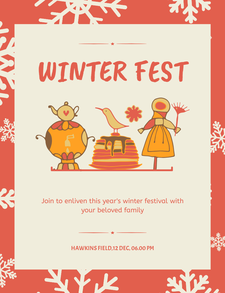 Slavic Winter Festival Announcement Invitation 13.9x10.7cm – шаблон для дизайна