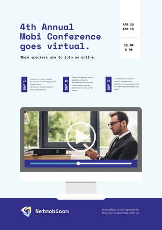Plantilla de diseño de Anuncio de conferencia en línea con orador Poster 