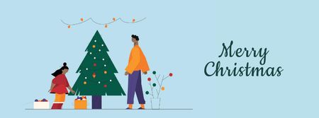 People decorating Christmas tree Facebook Video cover Design Template