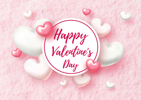Happy Valentine's Day Greeting with Beautiful Pink and White Hearts Card Design Template