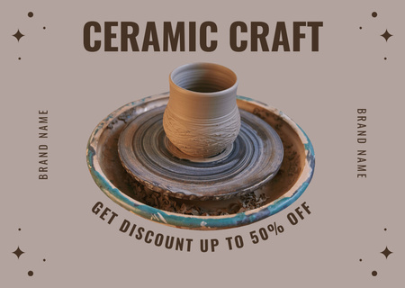Ceramic Craft Sale Offer With Clay Pot Card Design Template