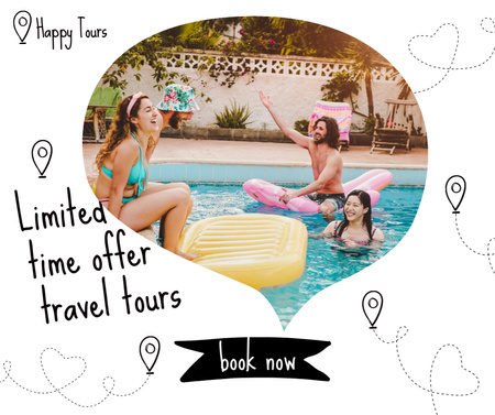 Designvorlage Travel Tours Offer with Girls in Pool für Facebook