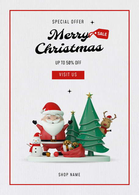 Christmas Discount For Gifts Under Tree Postcard A6 Vertical Design Template