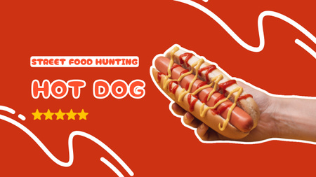 Designvorlage Streetfood-Werbung mit leckerem Hot Dog für Youtube Thumbnail