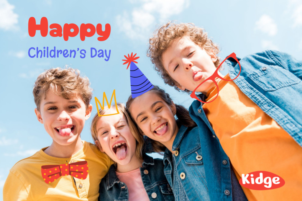 Platilla de diseño Children's Day Wishes With Happy Kids Postcard 4x6in